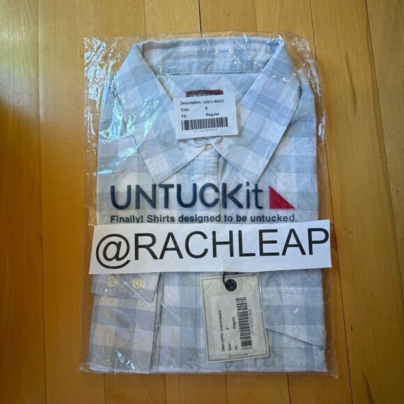 $65 Untuckit women’s blue gingham long sleeve button up brand new size 6 m7 - Picture 2 of 6